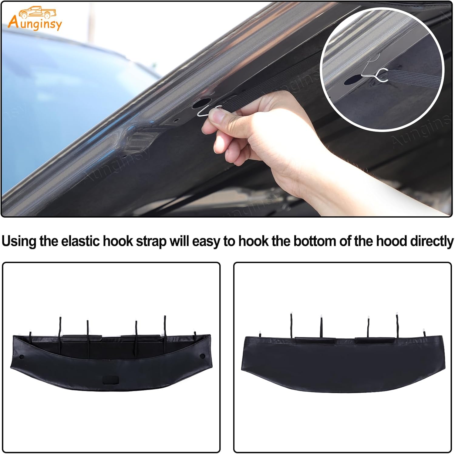 Aunginsy Car Hood Protector Bra Compatible with Nissan Frontier 2013-2021, Pickup Front Engine Hood Black Leather Protector Cover Half Hood Bonnet Bra Car Front Mask Hood Shield Exterior Accessories