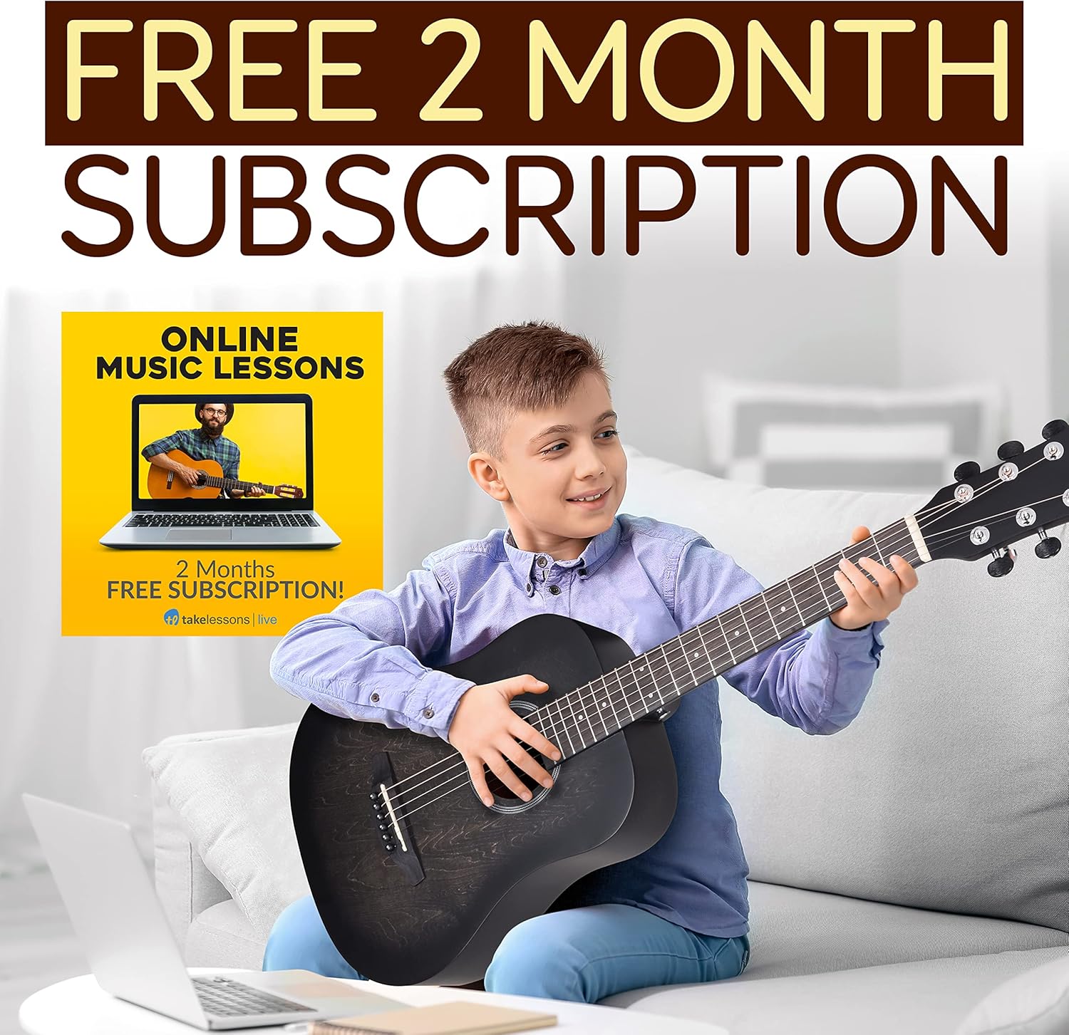 Pyle Acoustic Guitar Kit, 1/2 Junior Size All Wood Steel String Instrument for Beginner Kids, Adults, 34