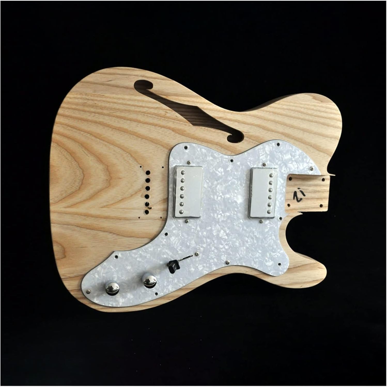 TSTS DIY Electric Guitar Kit Semi-Hollow Ash Body with F Holes Maple Neck 21 FretsTruss Rod Adjust Unfinished Electric Guitar Kit