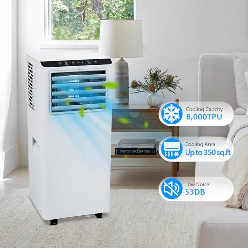 8000 BTU Portable Air Conditioner, 3 in 1 AC Unit Cooling Up to 350 Sq.Ft, Small Air Cooler, Dehumidifier and Fan, Indoor Air Conditioner with Remote, Led Display, Mount Kit, White