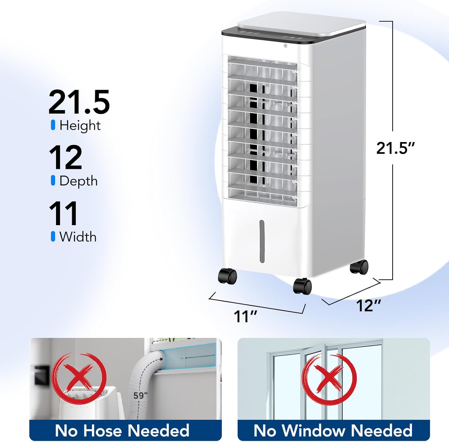 Windowless Portable Air Conditioners with Remote, Ventless Ac Unit Ductless Air Cooler,Hoseless Quiet Evaporative Oscillating Swamp Cooler,12H Timer & 4 Ice Box for Room Indoor Outdoor Office Bedroom