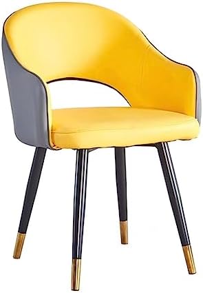 WKWKW Kitchen Kitchen Dining Chairs Wear Resistant Leather Modern Living Dining Room Accent Arm Chairs Carbon Steel Legs Office Lounge Chair(Yellow+Grey)