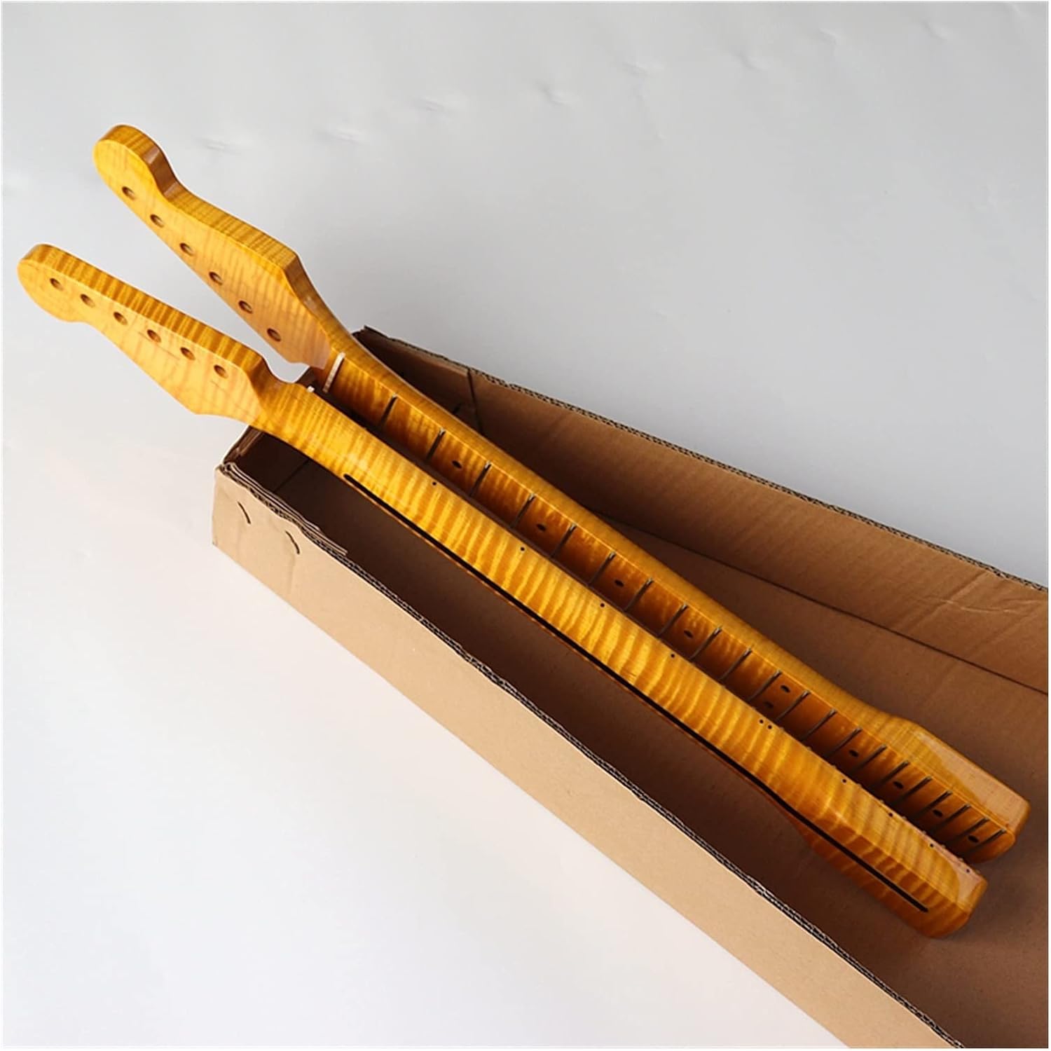 Yellow Small Head Electric Guitar Neck Canadian Flame Maple Guitar ​Neck Replacement