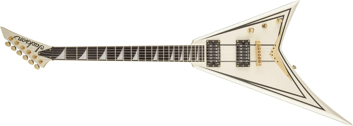 Jackson Pro Series Rhoads 6-String Electric Guitar (Ivory with Black Pinstripes) Bundle with Jackson Rhoads RR 6/7 Molded Case (2 Items)