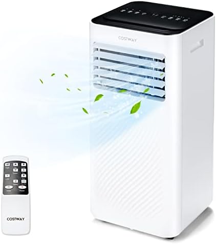 COSTWAY 8000 BTU Portable Air Conditioner, 4-in-1 AC Unit with Cool, Fan, Dehumidifier & Sleep Mode for Rooms up to 250 Sq.Ft, 24H Timer, Child Lock, Remote Control & Window Kit (Black and White)