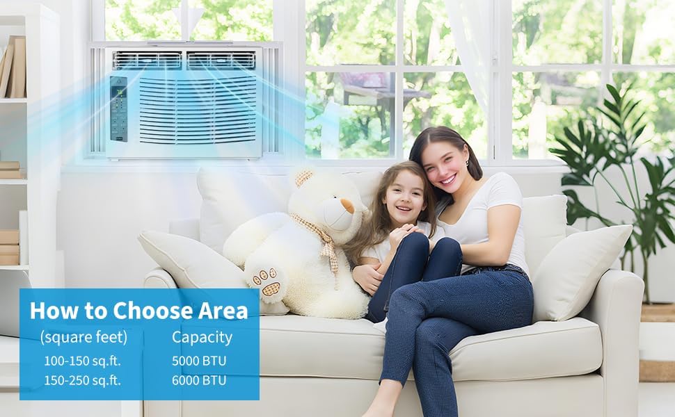 Window Air Conditioner with WiFi 6000 BTU – Quiet Energy Star AC Unit with Remote, 3 Fan Speeds, Auto Restart, ECO Mode, Timer & Sleep Mode – Easy Install for Small Rooms