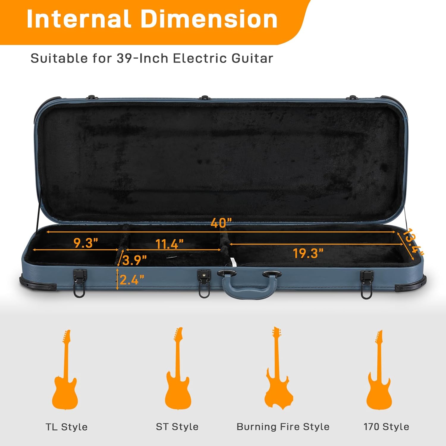Ktaxon Electric Guitar Hard Case, Rectangle Wooden Standard 39-Inch Electric Guitars Hard-Shell Protective Carrying Case for KST/KTL/170 Model with Lock Latch Padding (Blue)
