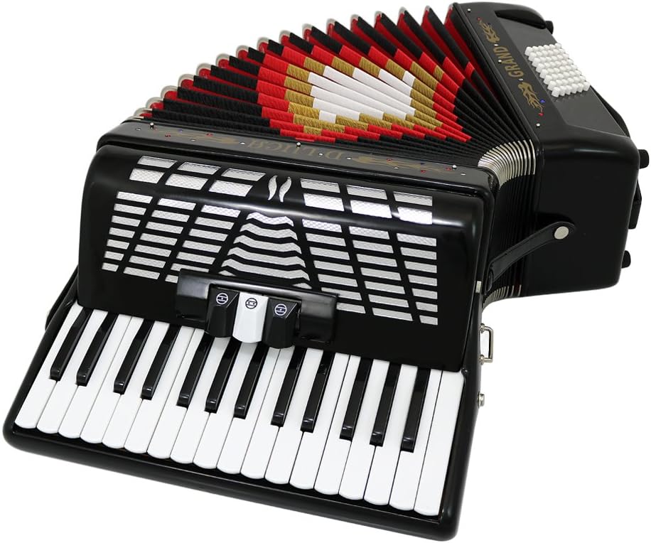 D'Luca Grand Piano Accordion 3 Switches 30 Keys 48 Bass with Case and Straps, Black (D3048-BK)