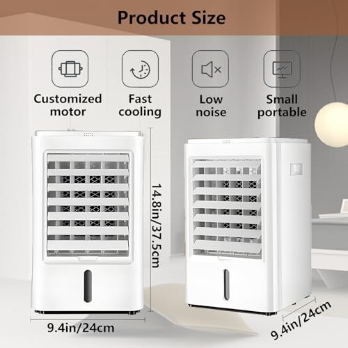 4-in-1 Portable Air Conditioners Personal Air Cooler Humidifier Cooling Fan Negative Ion Filter with Timer Remote Touch Screen Ac Unit Mini Fan 3-Speed and 4 Ice Packs 12VHomeCar