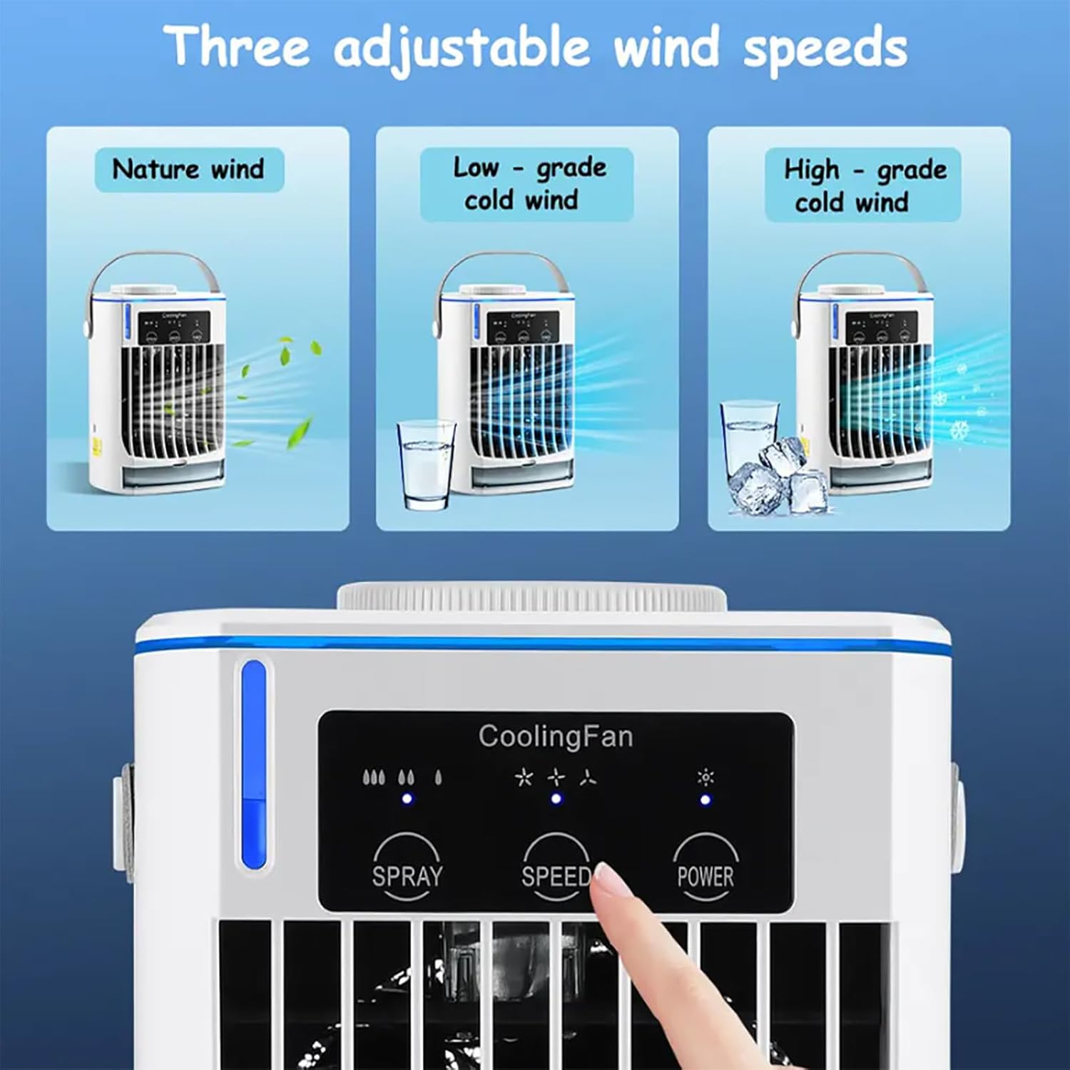 ERICAT Portable Air Conditioner, Evaporative Mini Air Cooler with Three Adjustable Wind Speeds,Two Working Modes, 500ml Large Water Tank and Detachable Activated Carbon Filter, for Home, Room, Office