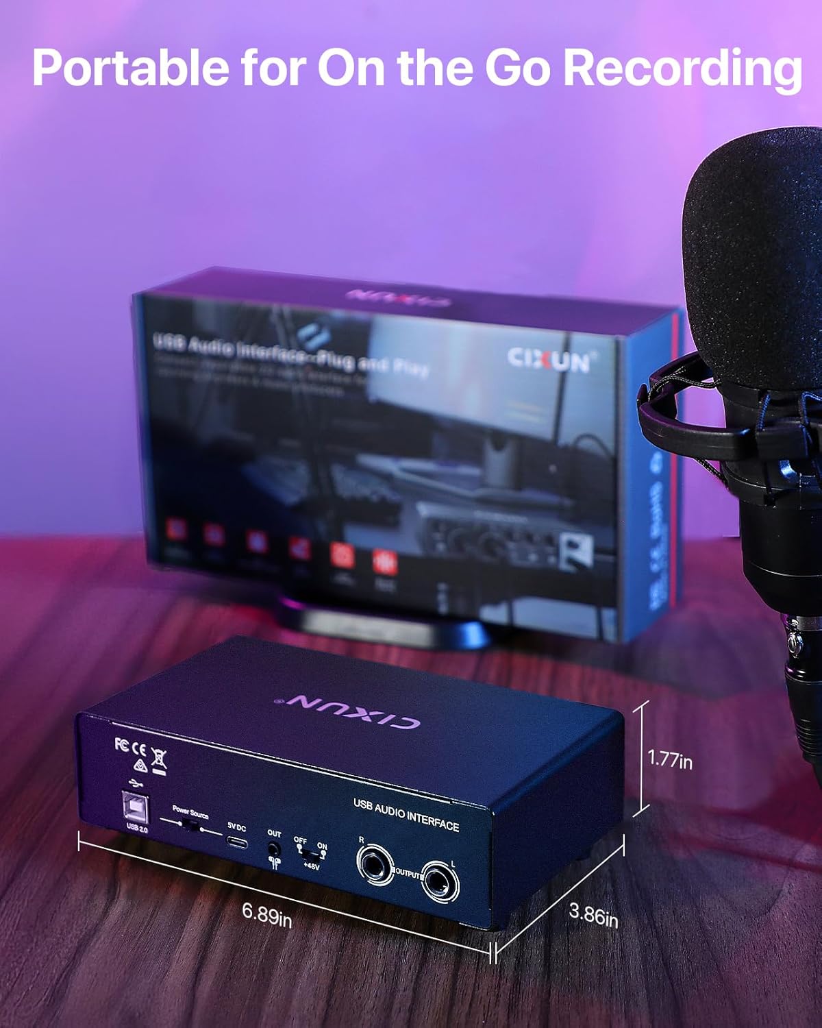 2x2 USB-C Audio Interface for PC/Mac Recording, 24-bit/192kHz, Dual TS/XLR Inputs, +48V Phantom Power, Studio/Podcast/Streaming (Matte Black)