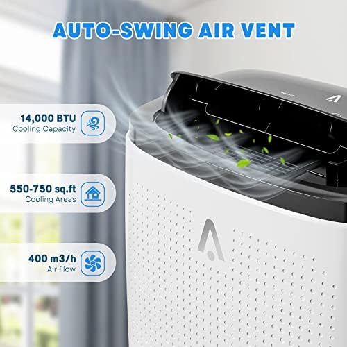 Portable Air Conditioners, 14,000 BTU for Rooms Up to 750 Sq.Ft, 4-In-1 AC With Dehumidify Mode, Remote Control, Low Noise, Black