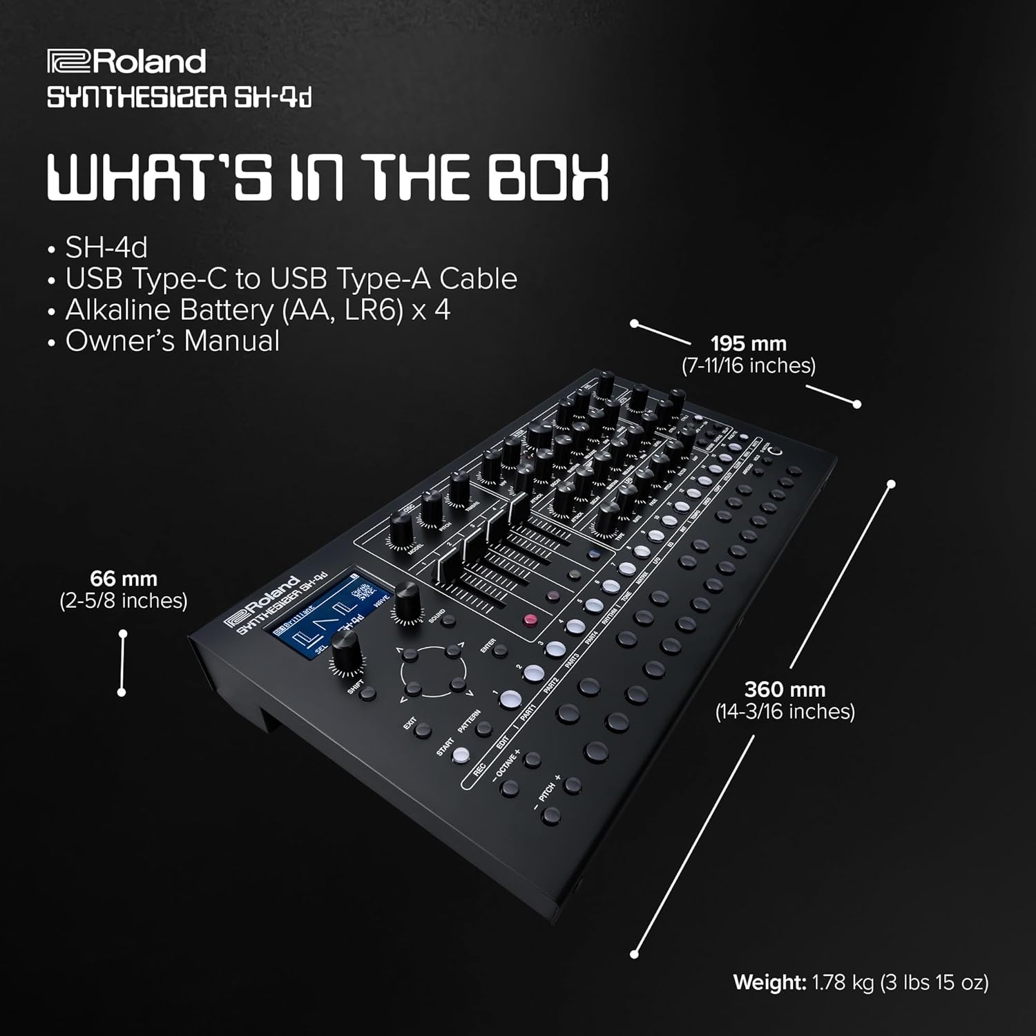 Roland SH-4d Compact Desktop Synthesizer | 11 OSC Models | Professional Sound Design Tools | Perfect for Studio & Stage | Hands-On Workflow | Multitimbral Pattern Sequencer | Extensive FX