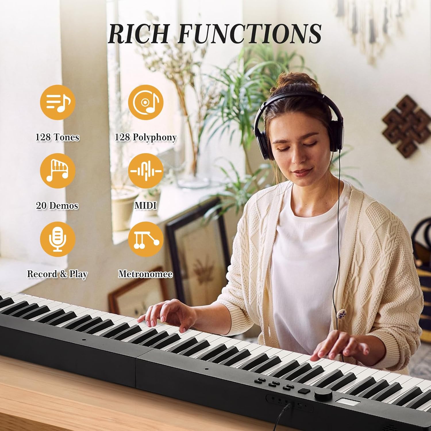GAOMON Folding Piano Keyboard,Portable Piano Keyboard 88 Keys for Beginner,Full Size Digital Piano with Sustain Pedal,Headphones, Handbag, Bluetooth, USB MIDI for Beginner,Kids,Adult