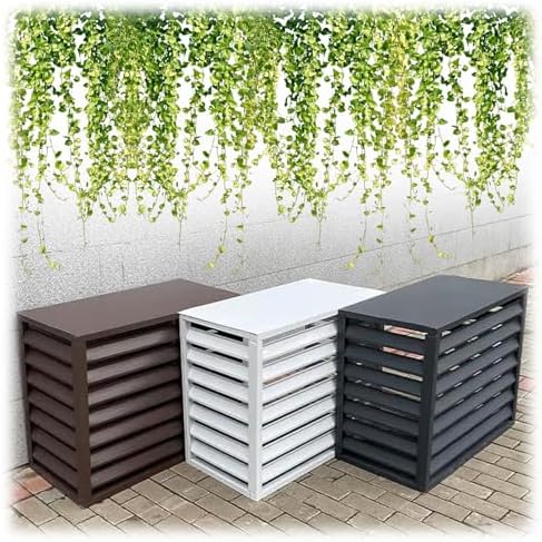 Air Conditioner Covers Flower Rack For Outside Units, Aluminum Detachable Outer Frame Protective Cover, Louvered Plant Shelf Balcony Garden Rust Proof AC Cove(Cream,110*80*60cm)