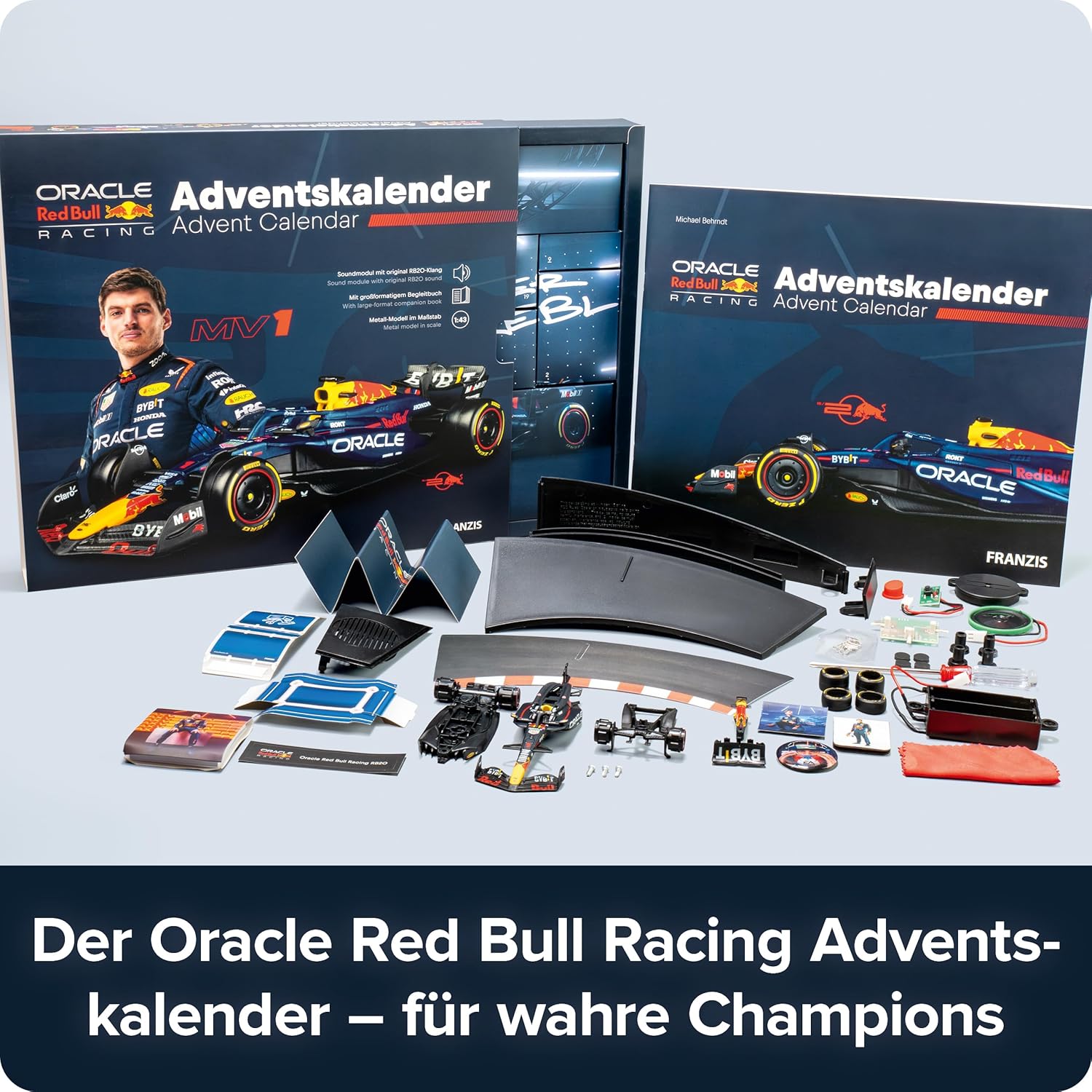 FRANZIS 67245 Oracle Red Bull Racing Advent Calendar 2025 Model Kit 1:43 Scale Includes Sound Module and 52 Page Accompaniment Book