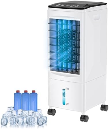 Portable Air Conditioners, 3-IN-1 Evaporative Air Cooler, 2.5 Gal Fast Cooling Portable AC Unit w/Remote & Timer, 3 Speed Quiet Swamp Cooler, Windowless Air Conditioner Fan for Room Office (White)