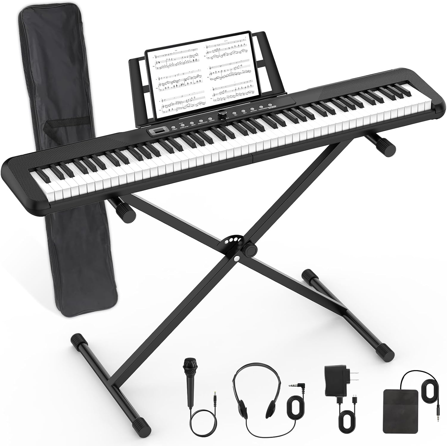 88 Key Digital Piano, Semi Weighted Electronic Keyboard Piano with Music Stand, Power Supply, Sustain Pedal, Bluetooth, Carrying Case, Headphones, USB-MIDI Compatibility, for Beginner Professional