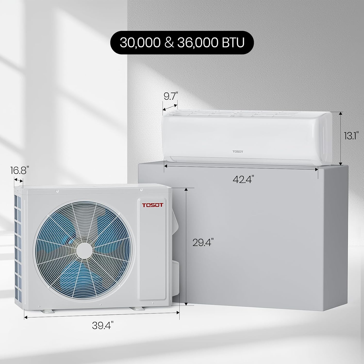 TOSOT 33,600 BTU Mini-Split Air Conditioner and Heating System, 21 SEER2 Wifi-Enabled Ductless Inverter AC Unit with 16ft Copper Line Set, Voice Controlled, 208-230V, Cosmo Series