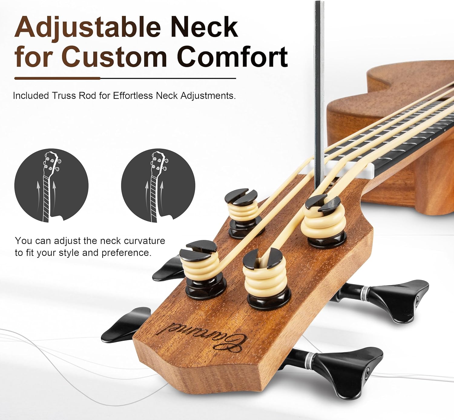 Caramel CUB402 Electric 30inch All Solid Wood Mahogany Ukulele Bass - Tuned as E-A-D-G