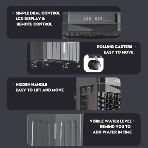 Auertech 1800CFM Swamp Cooler with Remote, 5.3 Gal Evaporative Air Cooler with 12H Timer, 3 Speeds, 120°Oscillation, Indoor Outdoor Portable Swamp Cooler Air Conditioner for Room, Garage