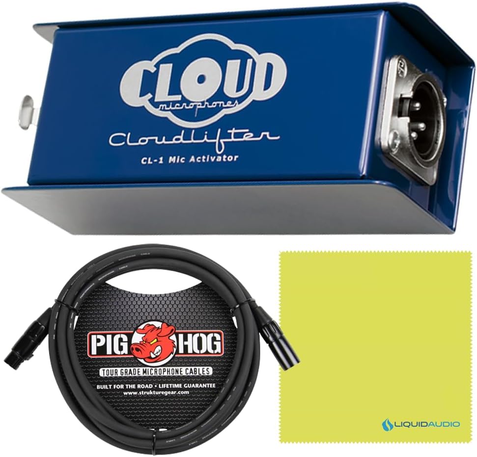 Cloud Microphones CL-1 Cloud lifter Mic Activator Bundle w/Pig Hog Cable & Liquid Audio Polishing Cloth 1-Channel Ultra-Clean Mic Preamp Gain