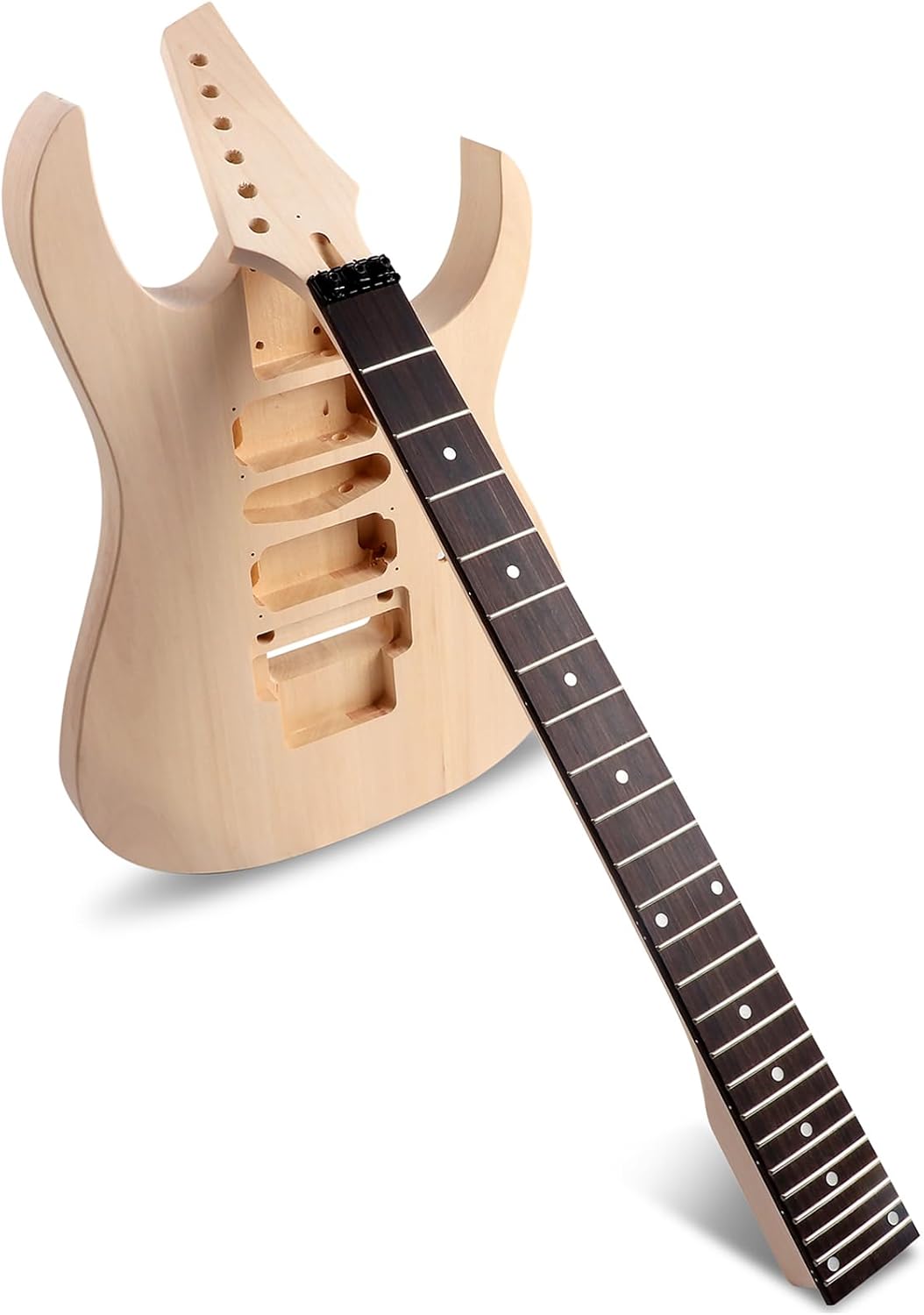 DIY Electric Guitar Kit Beginner Kit 6 String Right Handed with Basswood Body Hard Maple Neck Poplar Laminated Fingerboard Black Hardware Build Your Own Guitar JS Series.