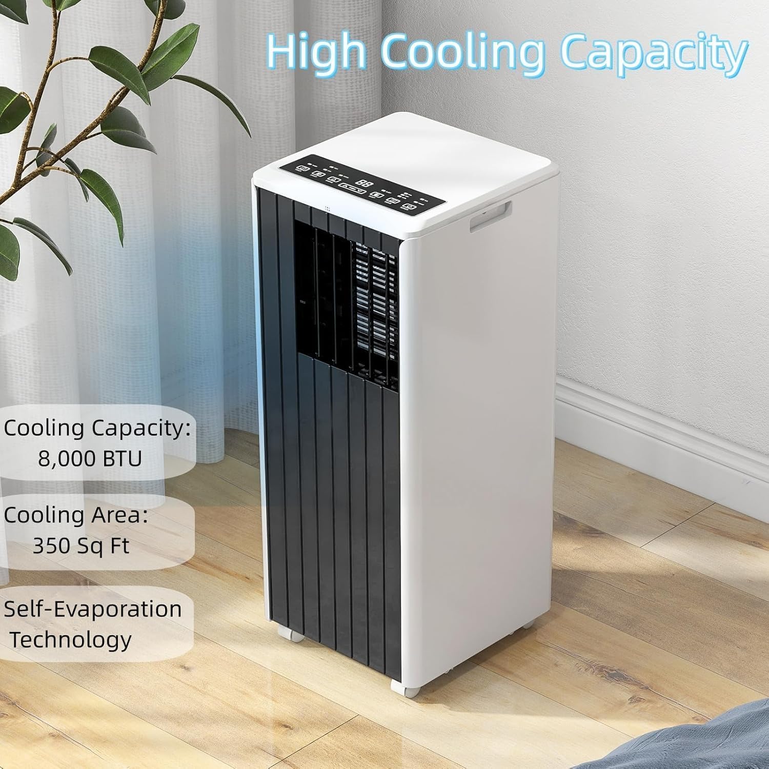 8000 BTU Portable Air Conditioner, 3-In-1 AC Unit with Cooling, Fan, Dehumidifier, Remote Control, Quiet Operation, Sleep Mode, for Small Rooms, Apartments, Window Kit Installation, Dark Grey