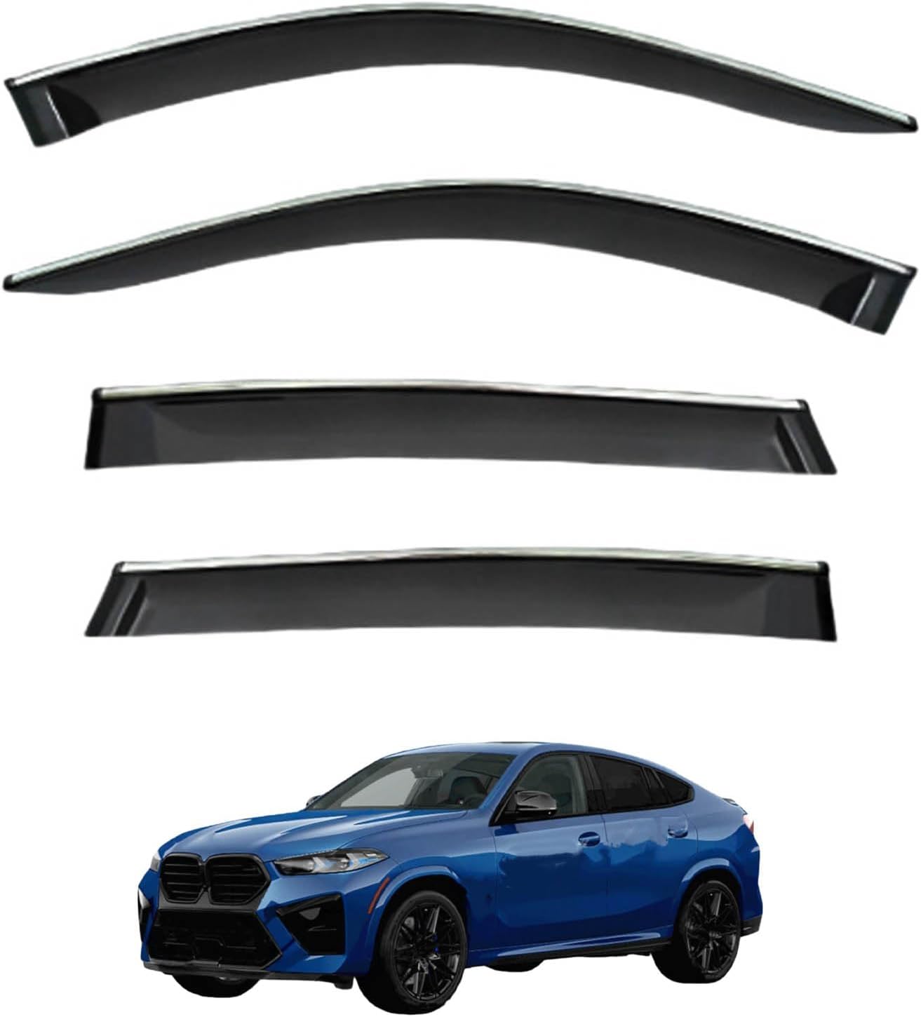 Window Deflectors for BMW X6 MK3-G06 2020+, Sun Rain Guard Window Visors Vent Shades with Bright Stripes Car Accessories