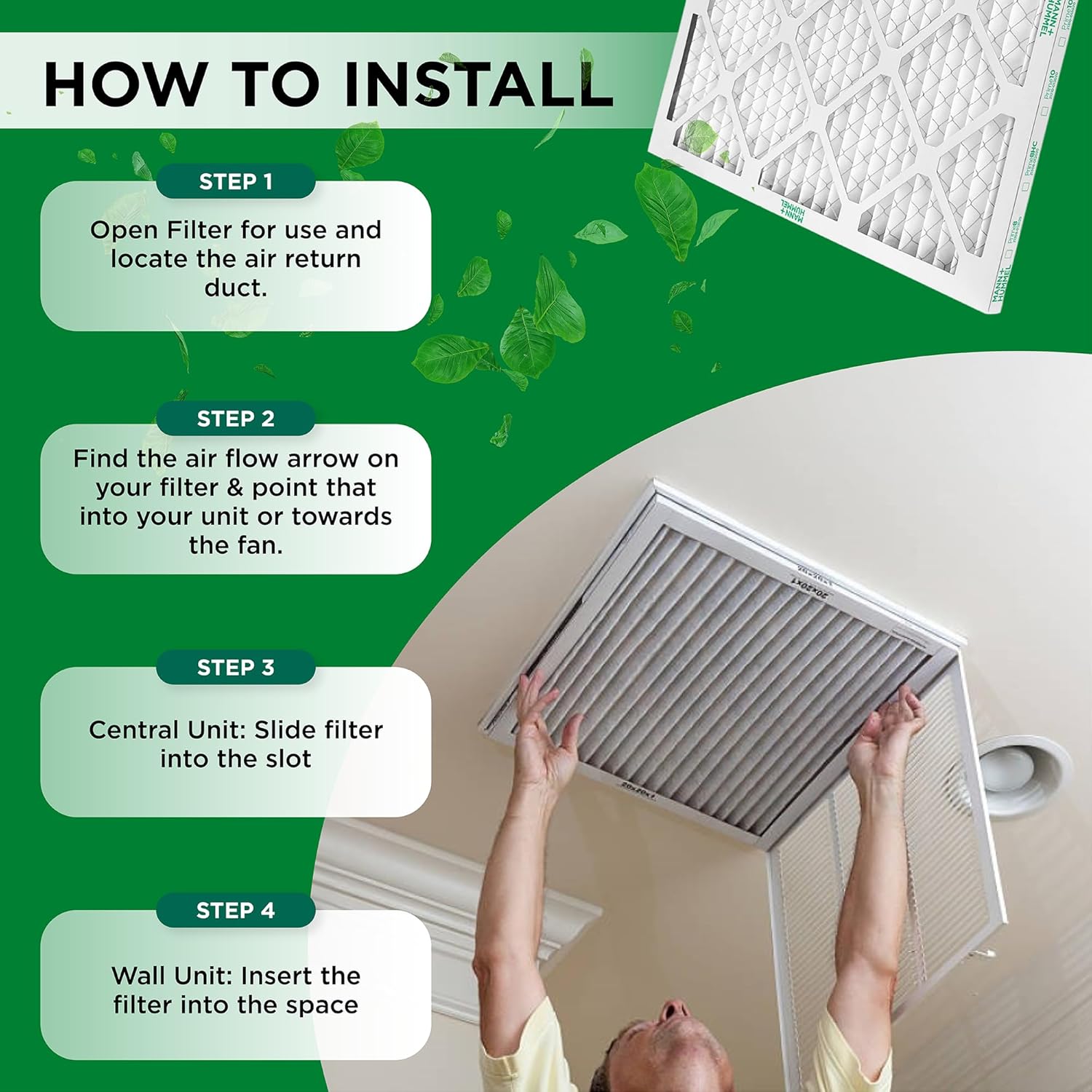 Mann+Hummel 20x20x2 MERV 11 Pleated HVAC AC Furnace Air Filters. Case of 12. (Exact Size: 19.5 x 19.5 x 1.75 Inches)