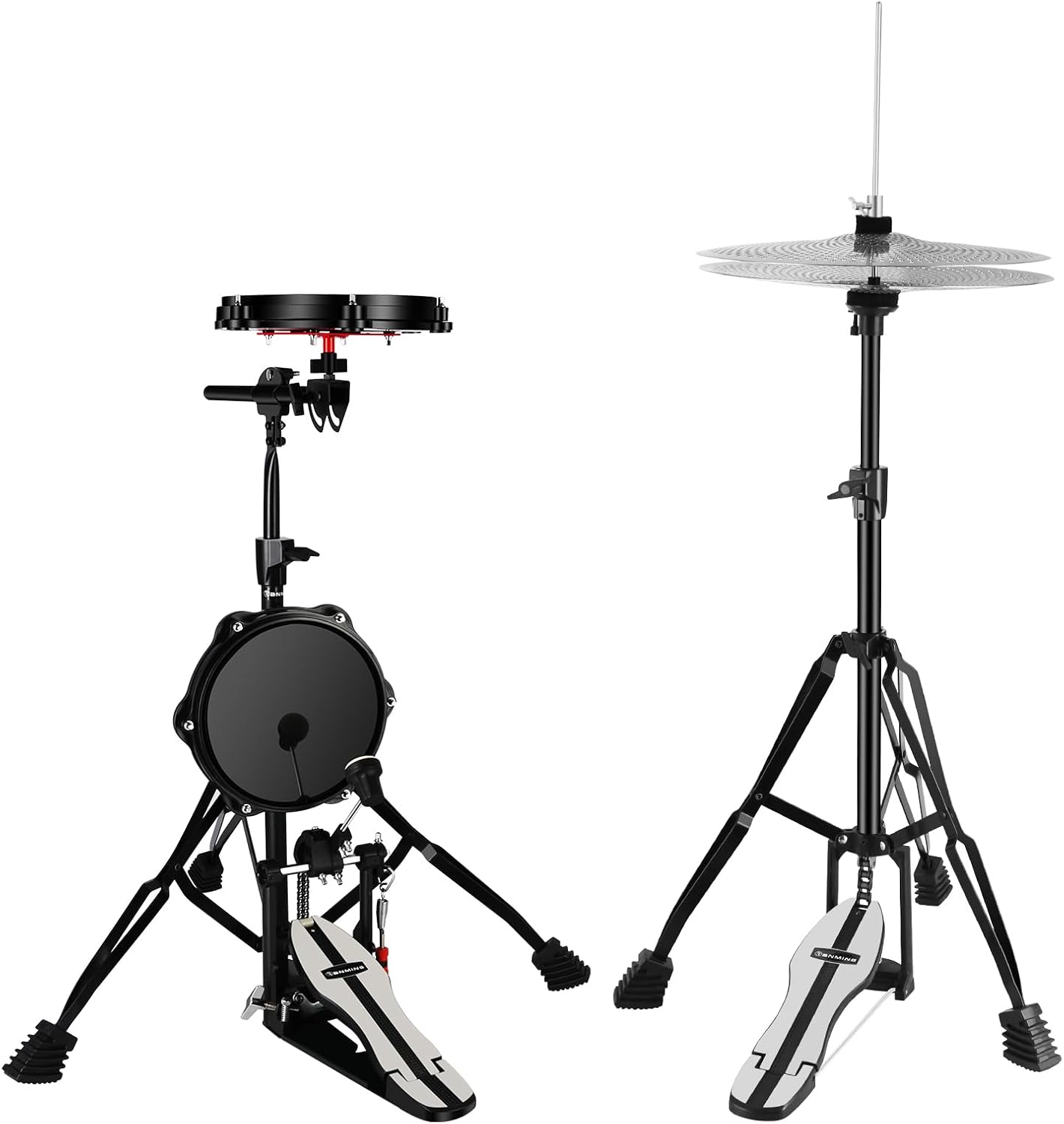 RANMING Practice Drum Pad Stand Kit Silent Drum Pad Set Drum Set Practice Kit with 1 Bass Drum Pedal,Hi-Hat Pedal,2 Drum stand,14 Inch Silent Cymbal,Dumb Drums for Beginners Adults (Black)