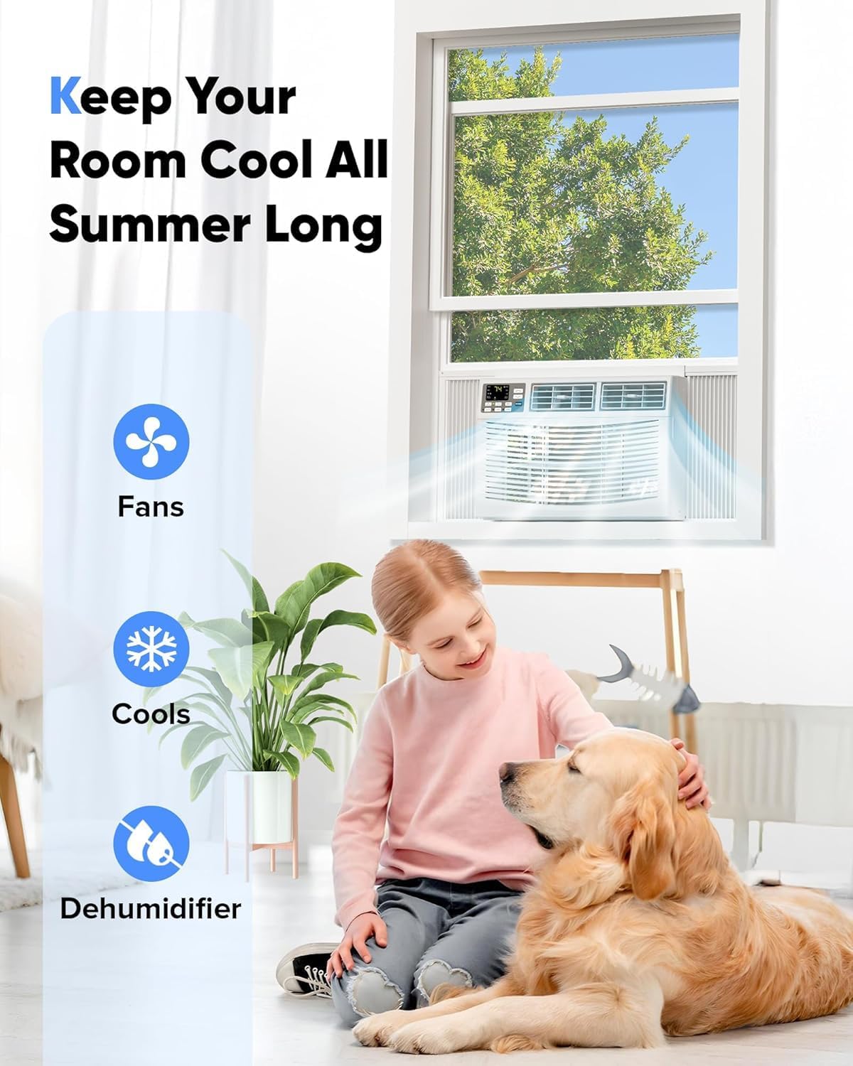 TrailBlaze 8000 BTU Window Air Conditioner with WiFi, Ultra Quiet 3-in-1 AC Unit with Remote, Energy Efficient Cooling for Rooms up to 350 Sq. Ft.