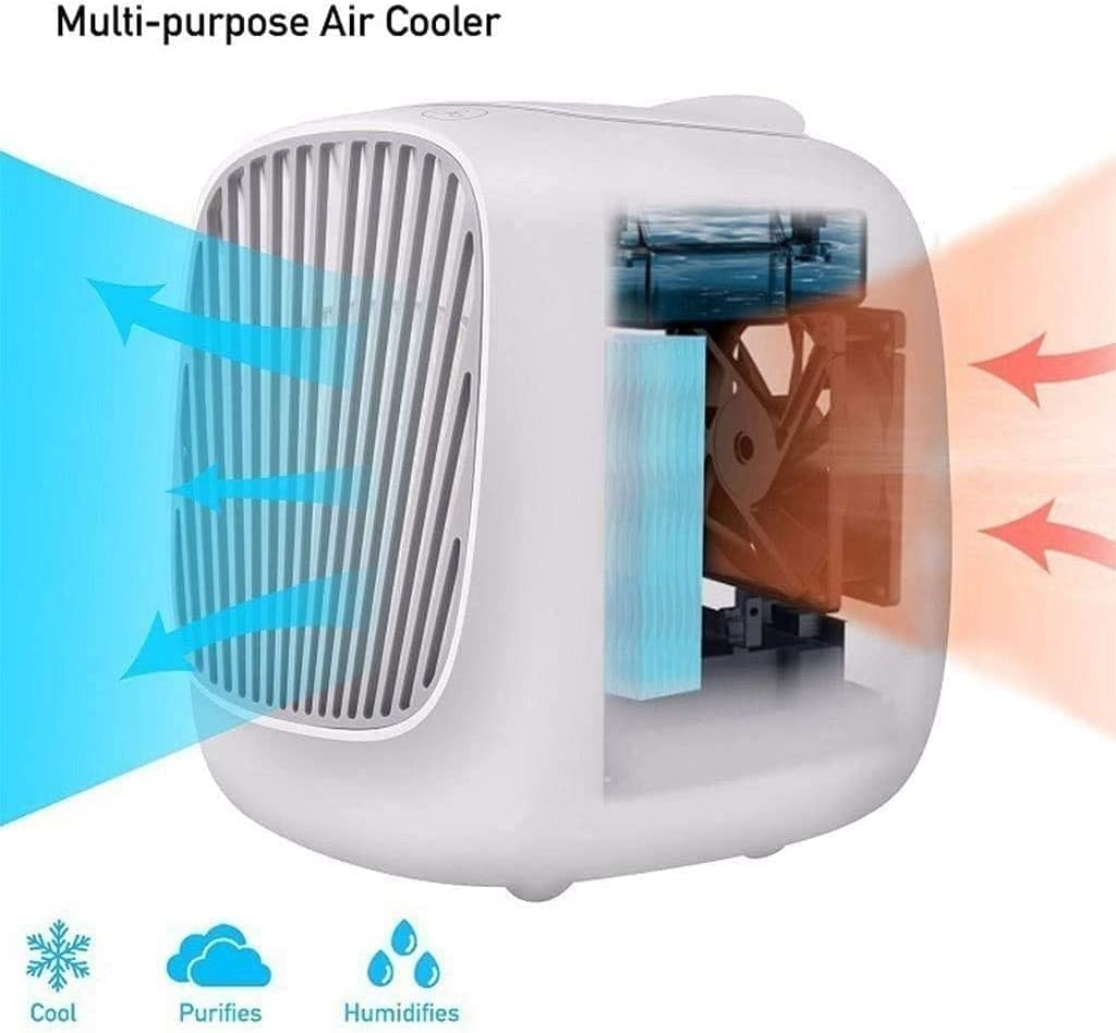 Portable Air Conditioner Fan, USB Personal Mini Evaporative Air Cooler with 3 Speeds, Quiet Air Cooler Fan, for Home Office Hiking
