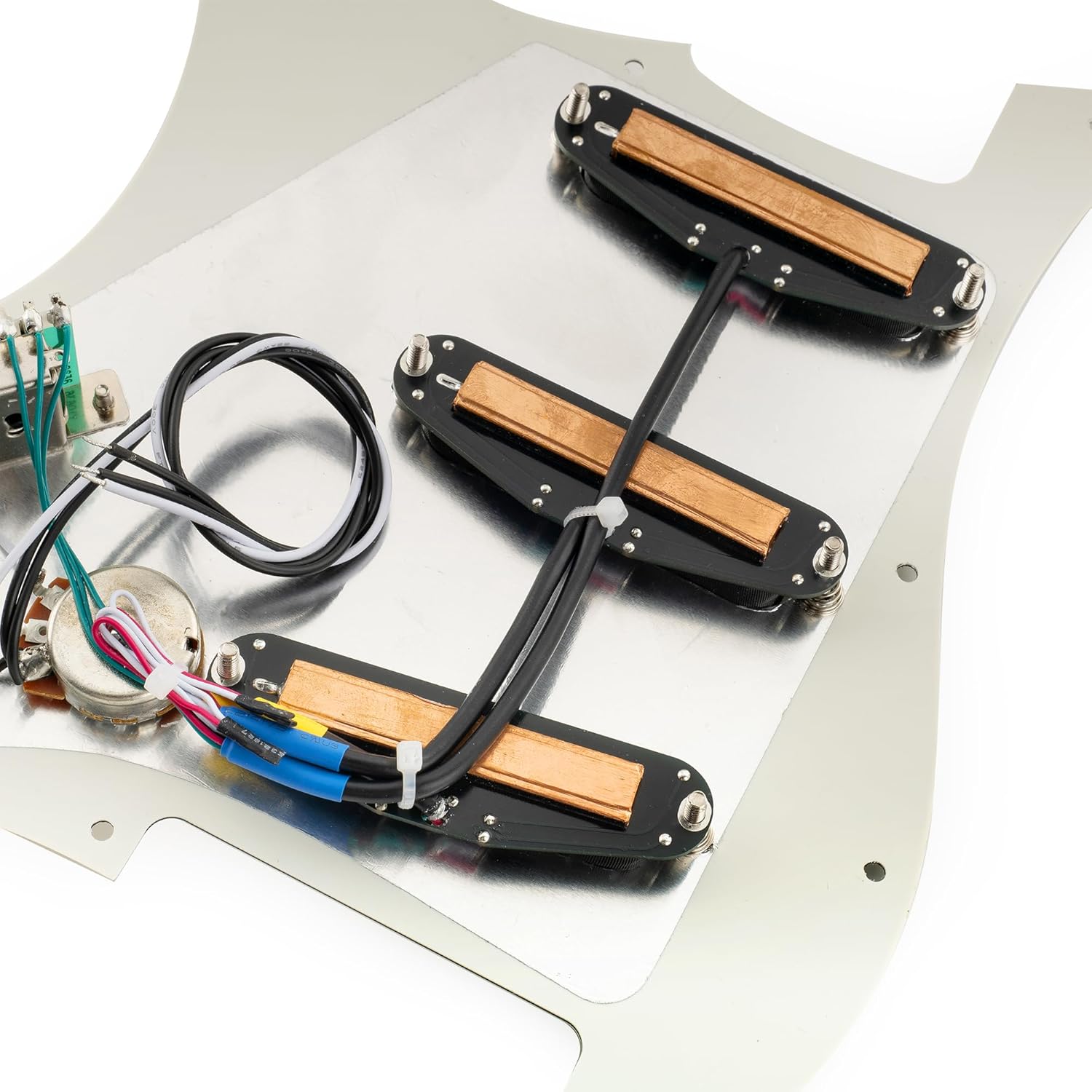 Musiclily Pro-SE ST-DPHC Pre-wired SSS Pickguard with Ceramic Mini Rail Humbucker for Strat Style Electric Guitar, 3Ply Aged White