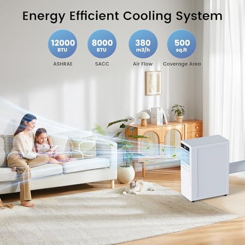 12000 BTU Portable Air Conditioners for Room up to 500 sq.ft, 3-in-1 Free Standing Quiet Portable AC Unit with Fan & Dehumidifier, Remote Control, Sleep Mode/24h Timer, 4 Speed, Auto Swing