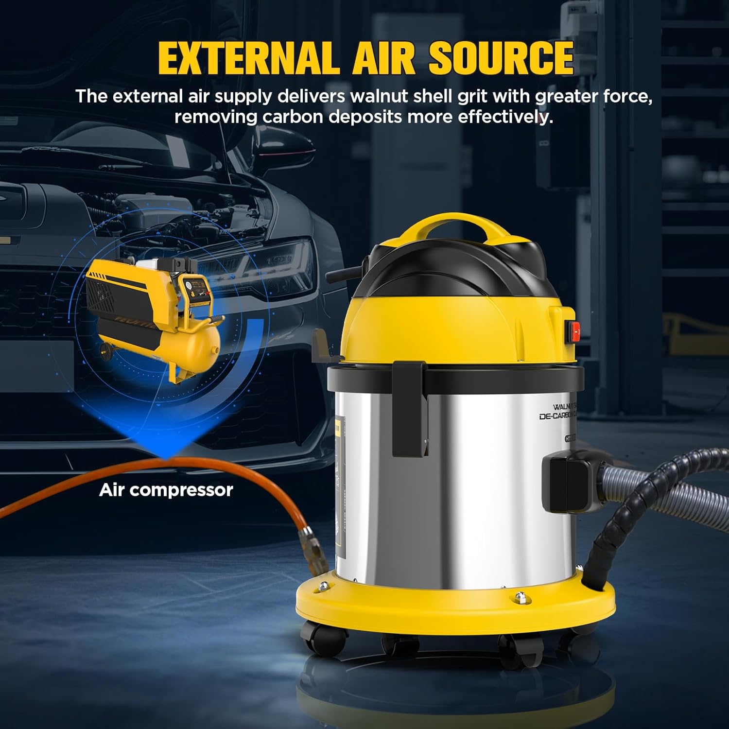 Walnut Blaster Kit for Carbon Cleaning, 1200W Engine Intake Valve Cleaner Machine, Automotive Engine Carbon Remover with 2kg Walnut Sand, Sand Blaster for Carbon Cleaning HTS558