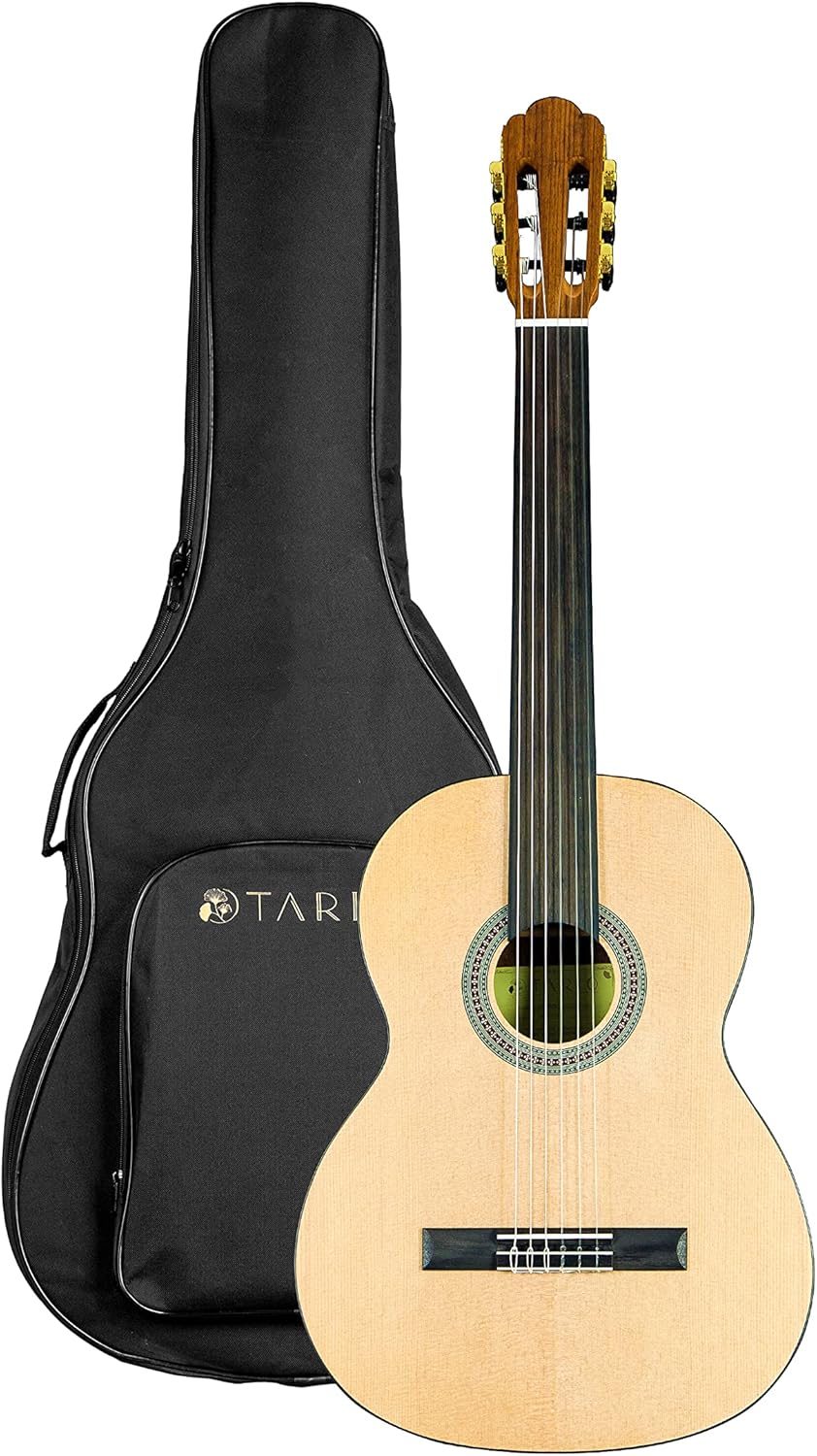 TARIO 39 Inch Fretless Classical Guitar Full Size Acoustic Guitar Spruce top Ovangkol back and sides Okoume neck laurel fingerboard