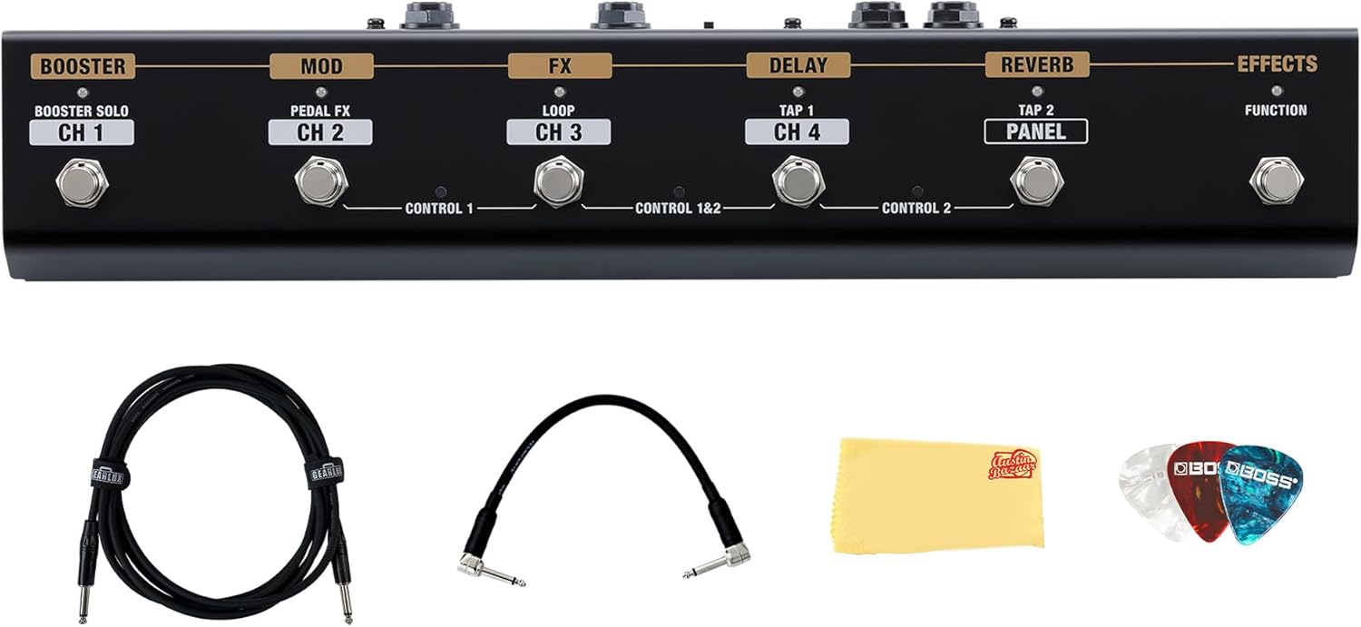 Boss GA-FC-EX Foot Controller Bundle with Gearlux Instrument Cable, Patch Cable, Picks, and Austin Bazaar Polishing Cloth