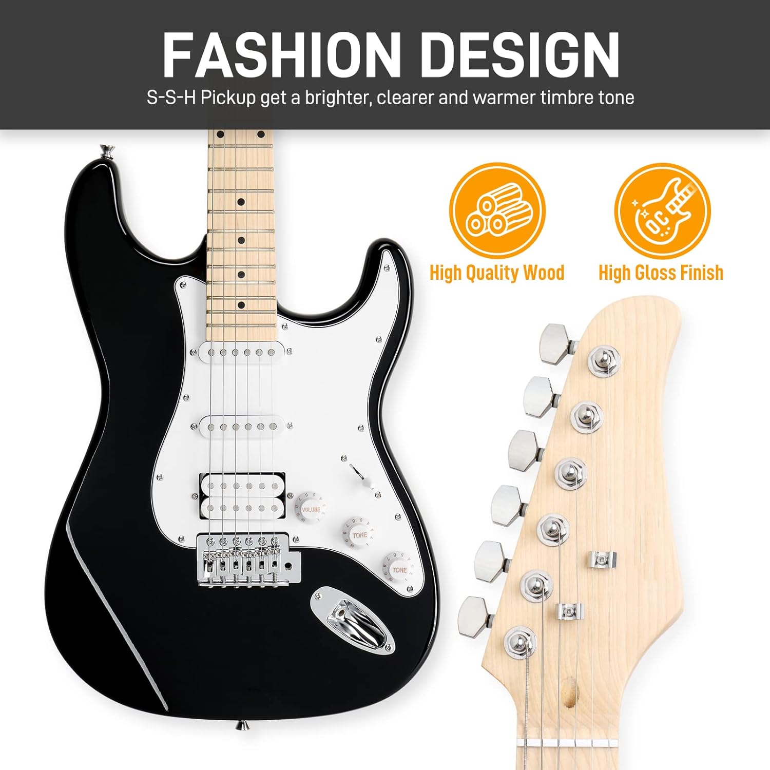 Ktaxon 39 Inch Electric Guitar Kit for Beginner, HSS Pickups 6 String Solid-Body Full Size Adults Electric Guitars W/Amplifier, Bag, Strap, Cable, Accessories - Black