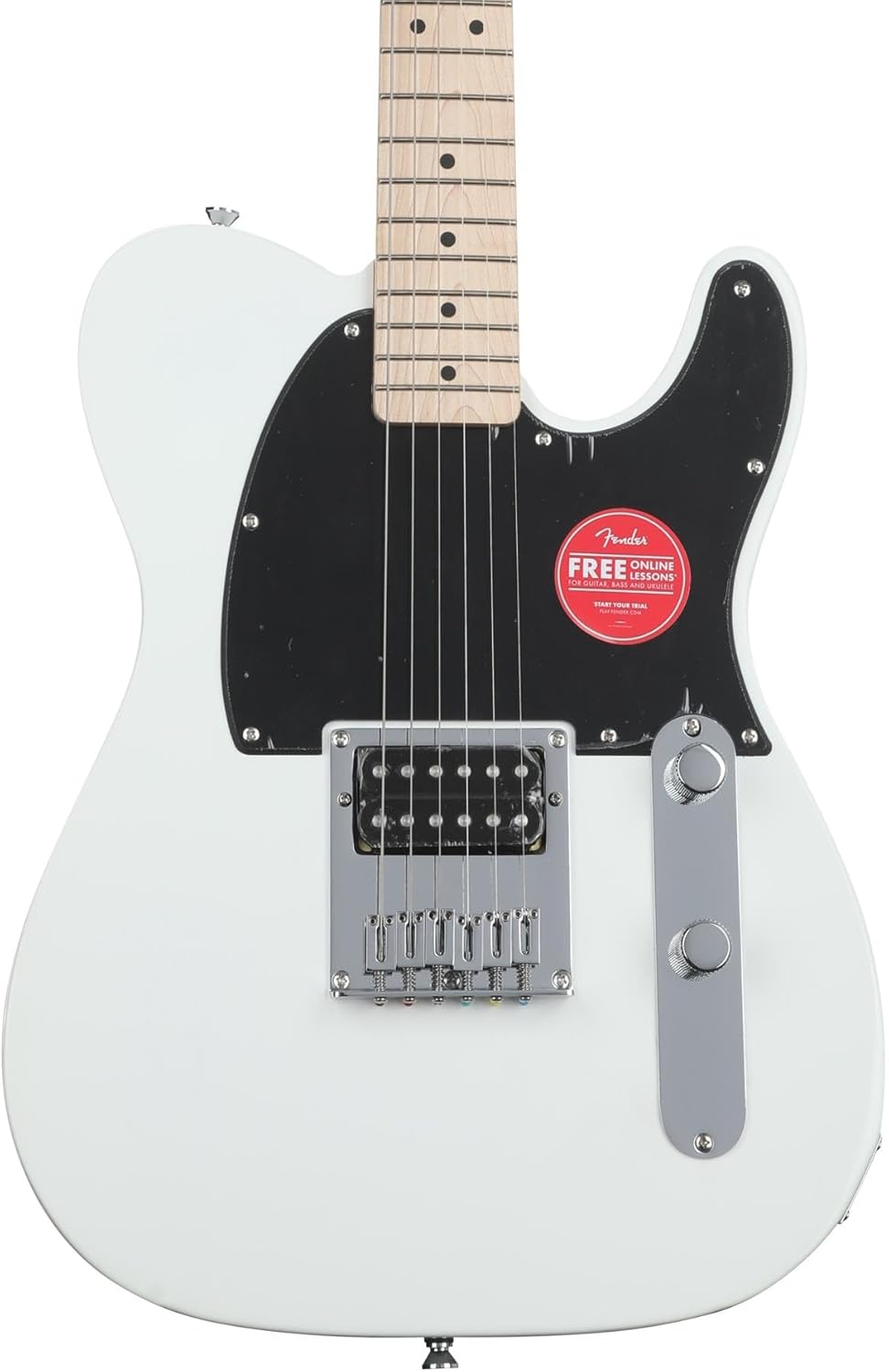 Fender Squier Sonic Esquire Electric Guitar, Alpine White, Humbucking Pickup, Poplar Body, Maple Neck, Maple Fingerboard, Includes Tuner and Strap