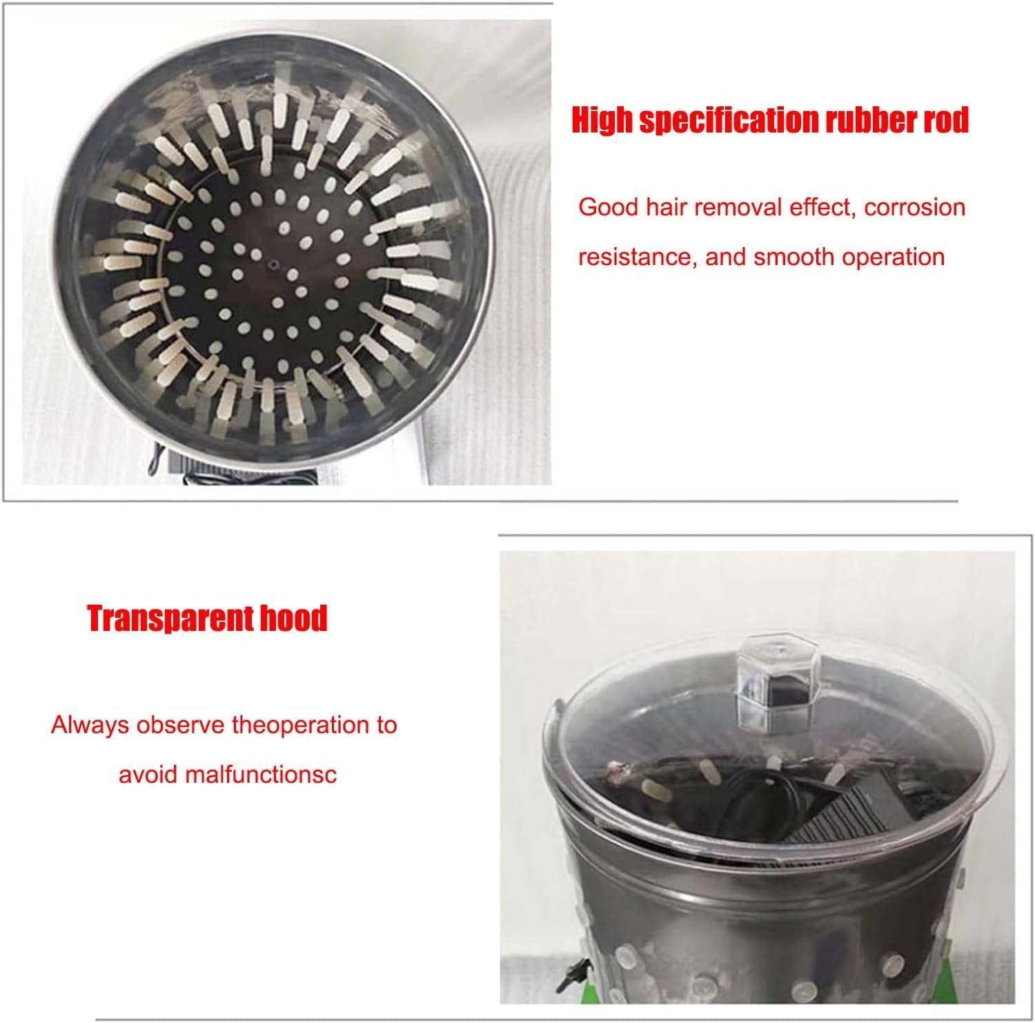 Fowl Food Processor Electric, Commercial Chicken Plucker, Poultry De-featherer with 110 Rubber Fingers, Chicken Turkey Defeathering Machine, for Farming Abattoir Home