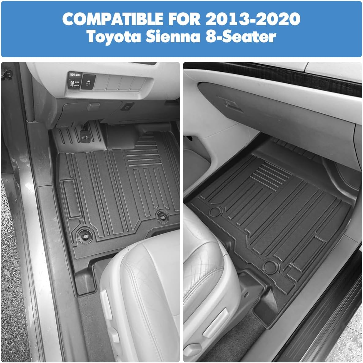 Compatible for 2011-2020 Toyota Sienna 8 Passenger Floor Mats & Cargo Liner All Weather Floor Mats for Toyota Sienna 2011-2020 Accessories (3rd Row Seat Without Power Folding)
