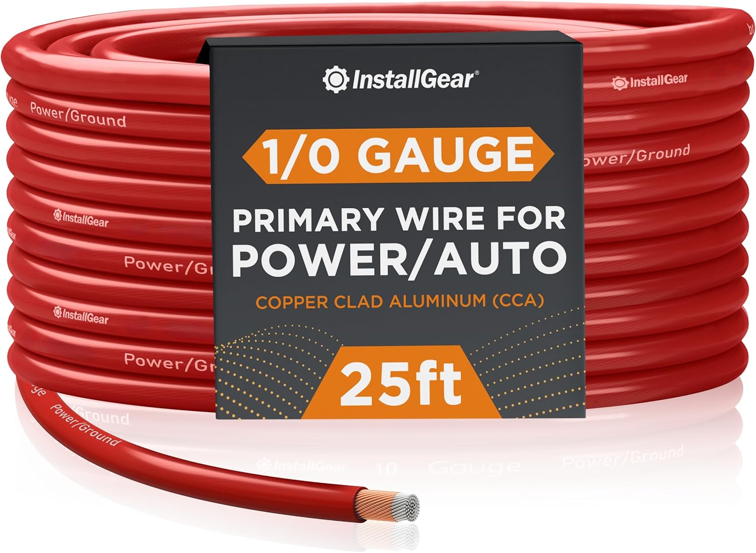 InstallGear 1/0 Gauge Wire (50ft) Copper Clad Aluminum CCA - Primary Automotive Wire, Car Amplifier Power & Ground Cable, Battery Cable, Car Audio Speaker Stereo, RV Trailer Wiring Welding Cable 1/0ga