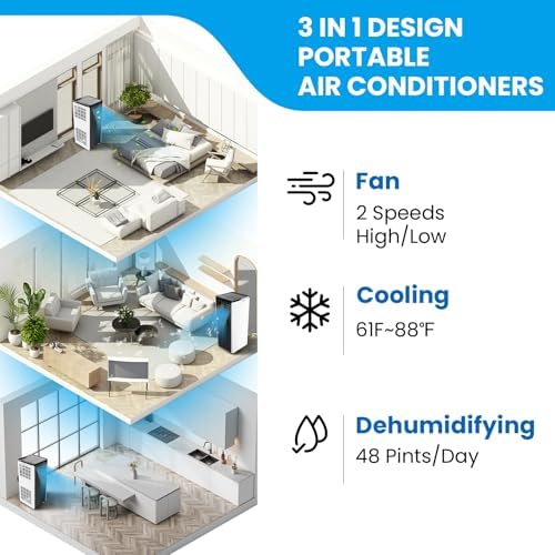 GarveeHome 8000 Btu Portable Air Conditioner, 115v Air Conditioner Portable For Rooms Up To 350 Sq.ft, With Fan, Dry And Cools, Portable Indoor Ac Unit With Remote Control, Sleep Mode, Baby Lock