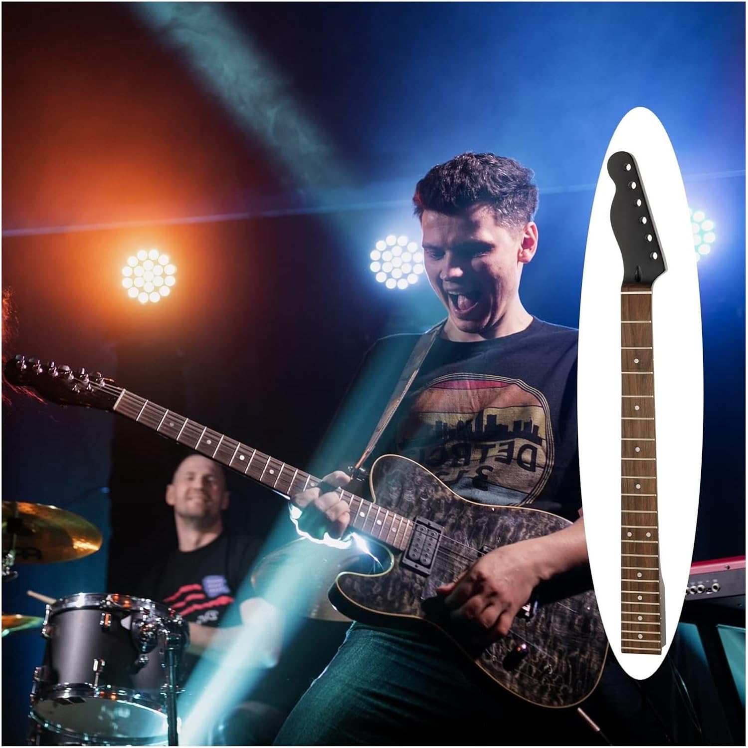 22 Fret Left-Hand Electric Guitar Neck (Maple Headstock, Rosewood Fretboard) – Black Replacement for TL Style Guitars