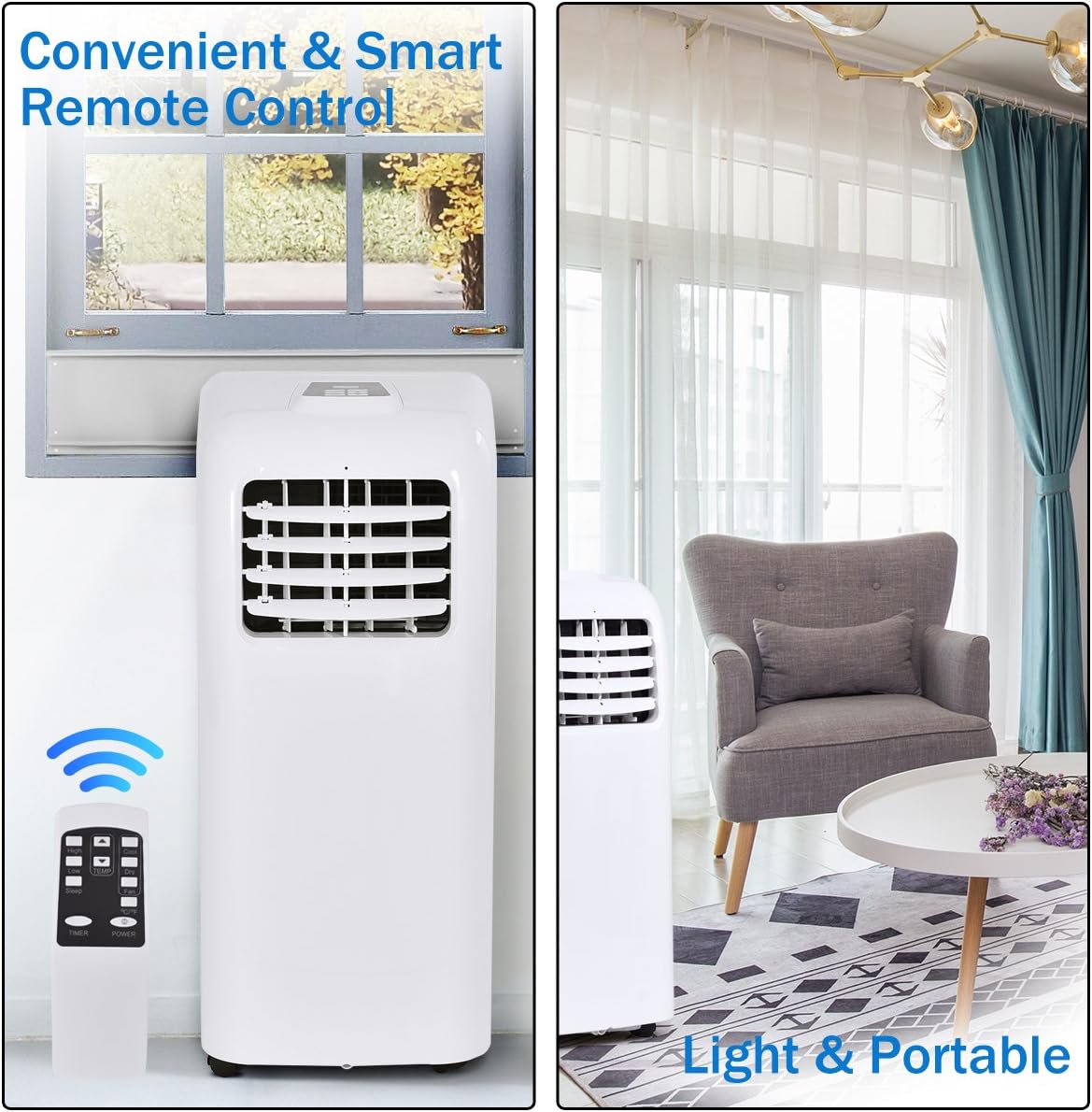 GOFLAME 8000BTU Air Conditioner Portable, Standing Room AC Unit with Remote Control and LED Display, Built-in Dehumidifier, Fan Mode, Window and Wall Mount