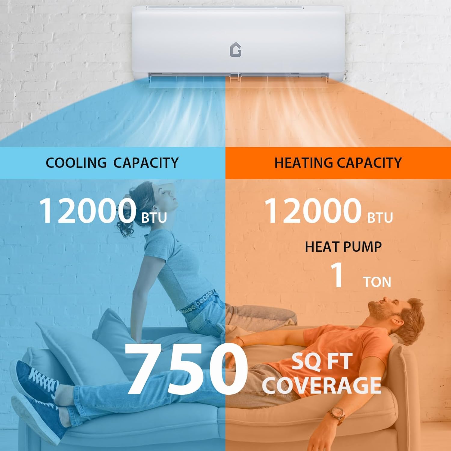 12000 BTU Mini Split Air Conditioner Heat Pump System, 20 SEER Energy Efficiency, WiFi Enabled, High Efficiency Cooling