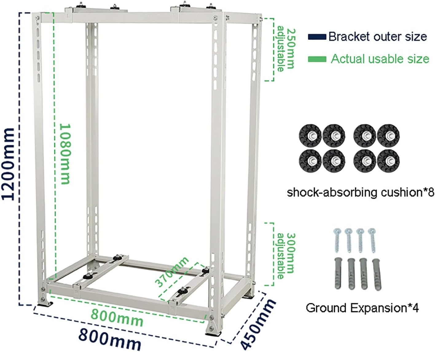 Outdoor Air Conditioner Mount Condenser Heavy Duty Bracket, Ductless Split Bracket, Double Level Design, Can Support Two Units, Adjustable Width and Height, Max 500LB (Size : 800 * 1200 * 450mm)