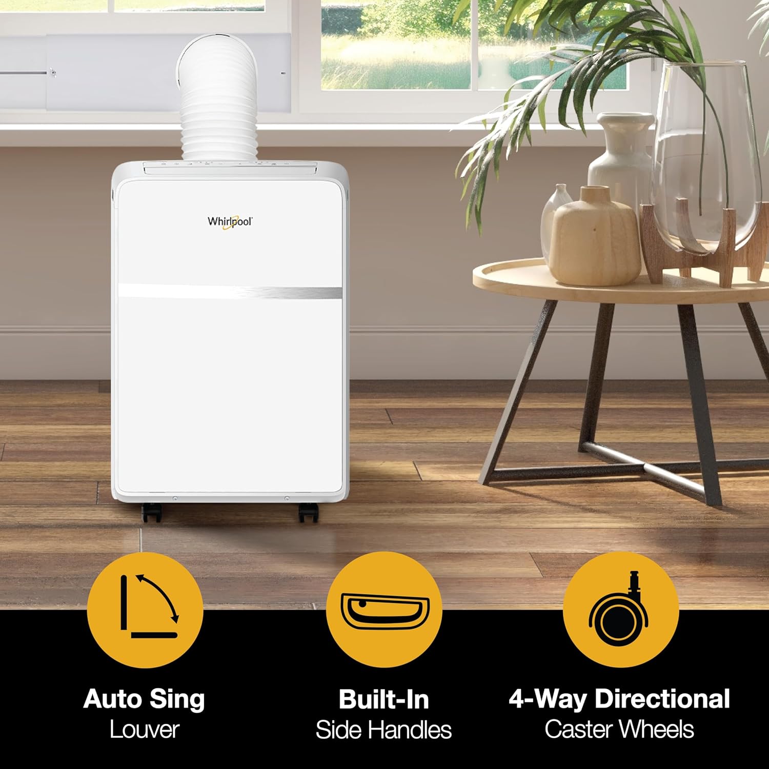 Whirlpool 10,000 BTU Portable Air Conditioner for Home with Dehumidifier, A/C Portable Air Conditioner for Apartment and Bedroom, 115V, AC for Small Rooms up to 275-Sq. Ft. with Remote in White