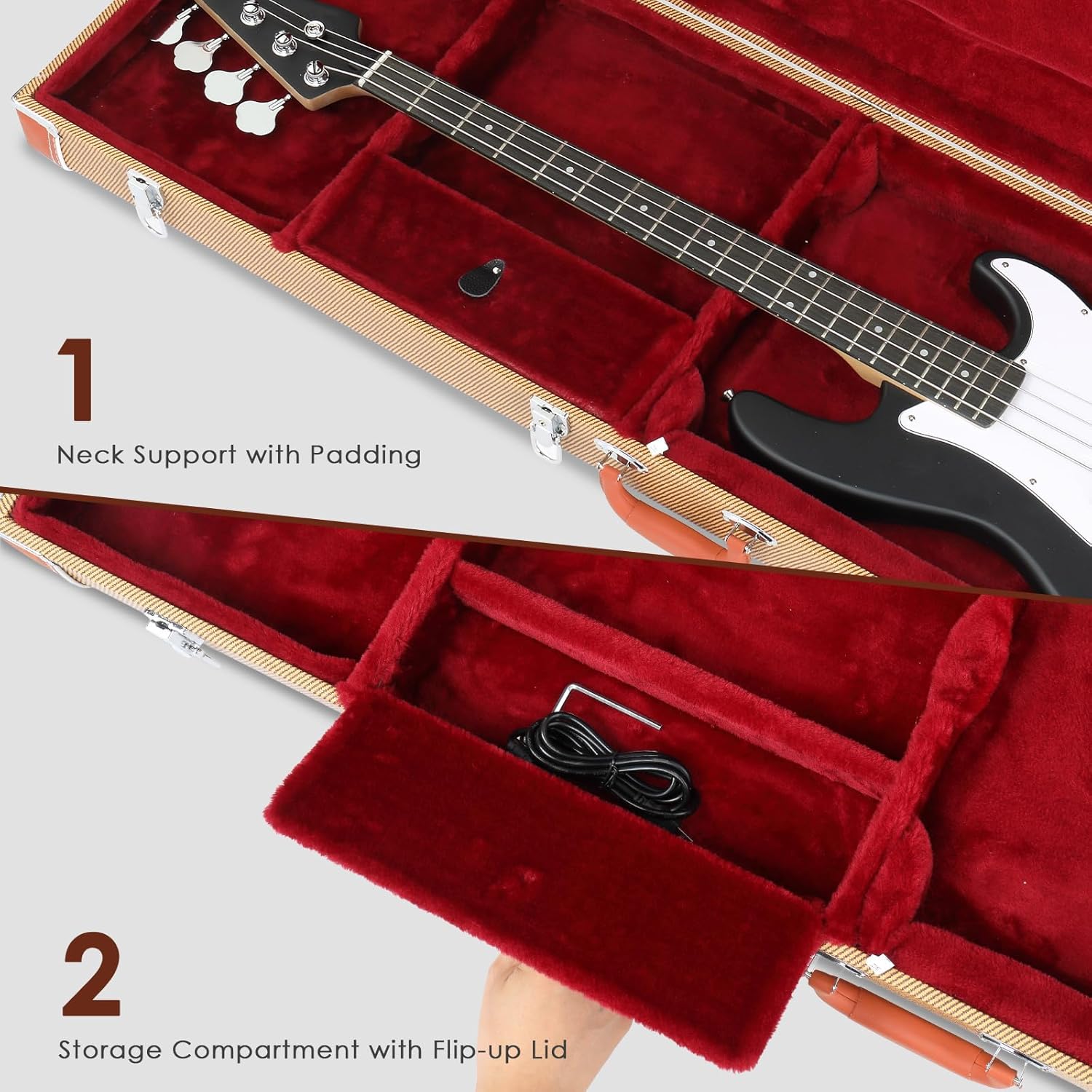 Ktaxon Electric Bass Guitar Hard Case, Wooden Hard-Shell Protective 46